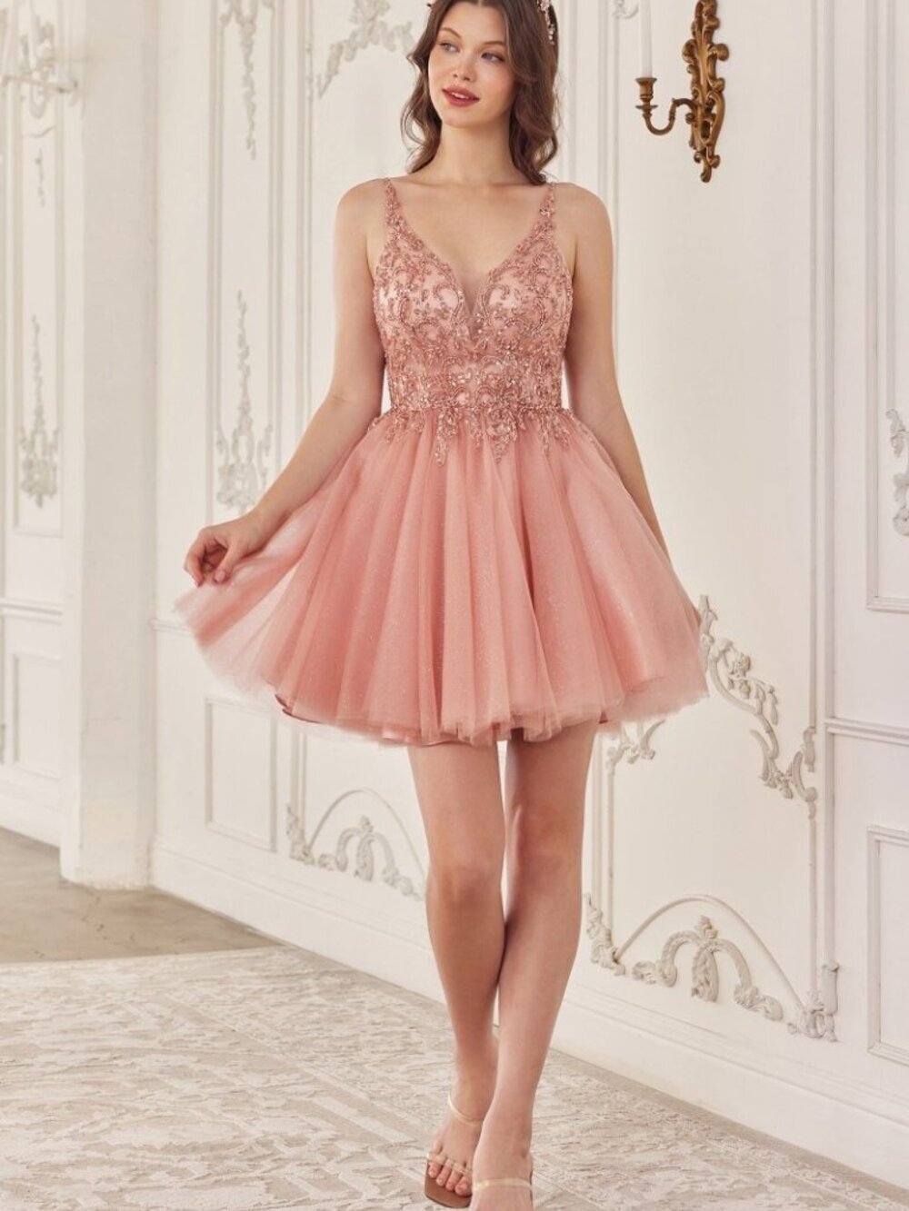 NEW SHORT FORMAL SLEEVELESS A-LINE TULLE DRESS EMBROIDERED W/ BEADS CD CY022